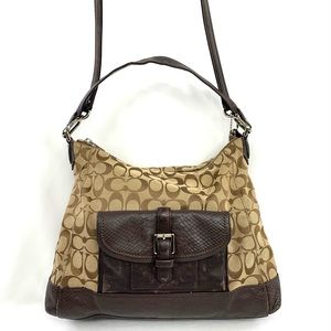 Coach Charlie F32081 Tan Brown Signature Python Hobo Shoulder Crossbody Bag